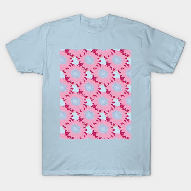 Pink and Blue Daisy Floral Pattern T-Shirt by ellenhenryart